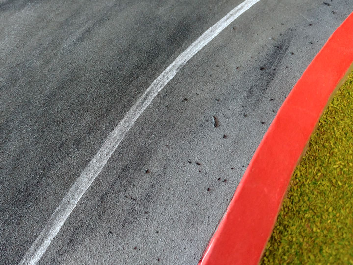 A close up of the road surface of a Bathurst diorama